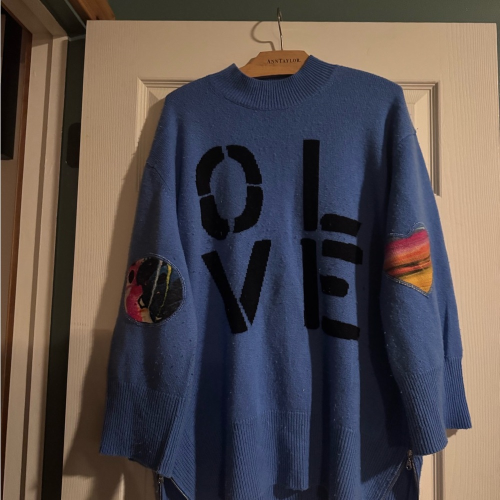 Kerri Rosenthal Cashmere Blue Sweater with Black Lettering